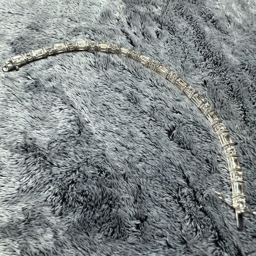 925 Sterling Silver CZ Link Bracelet 7.5" - Picture 8 of 10